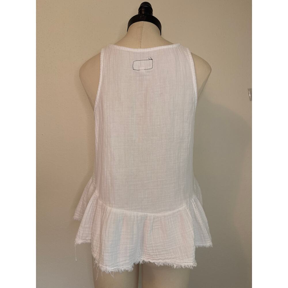 Current Elliott Women's Ballet Tank Top White Cotton Gauze Raw Hem Size 2 - Picture 2 of 7